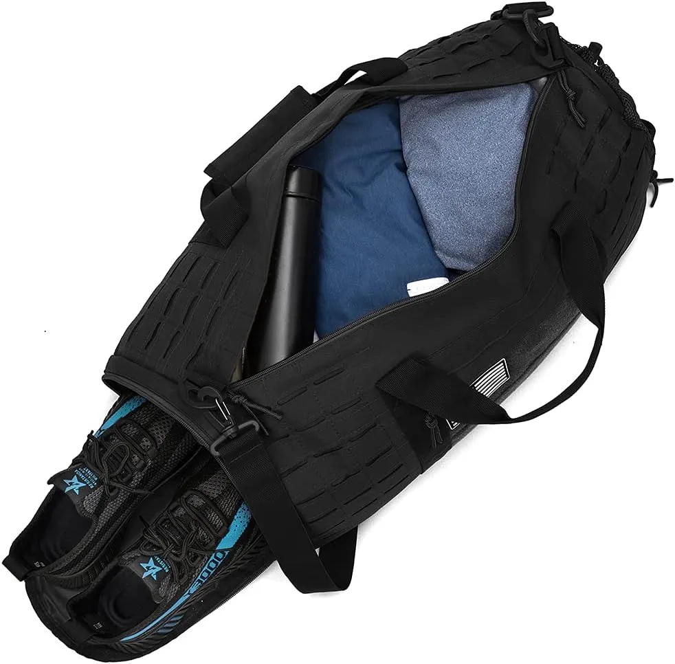 QT&QY 40L Military Tactical Duffle Bag For Men Sport Gym Fitness Tote Travel Training Workout With Shoe Compartment Basketball Football Weekender