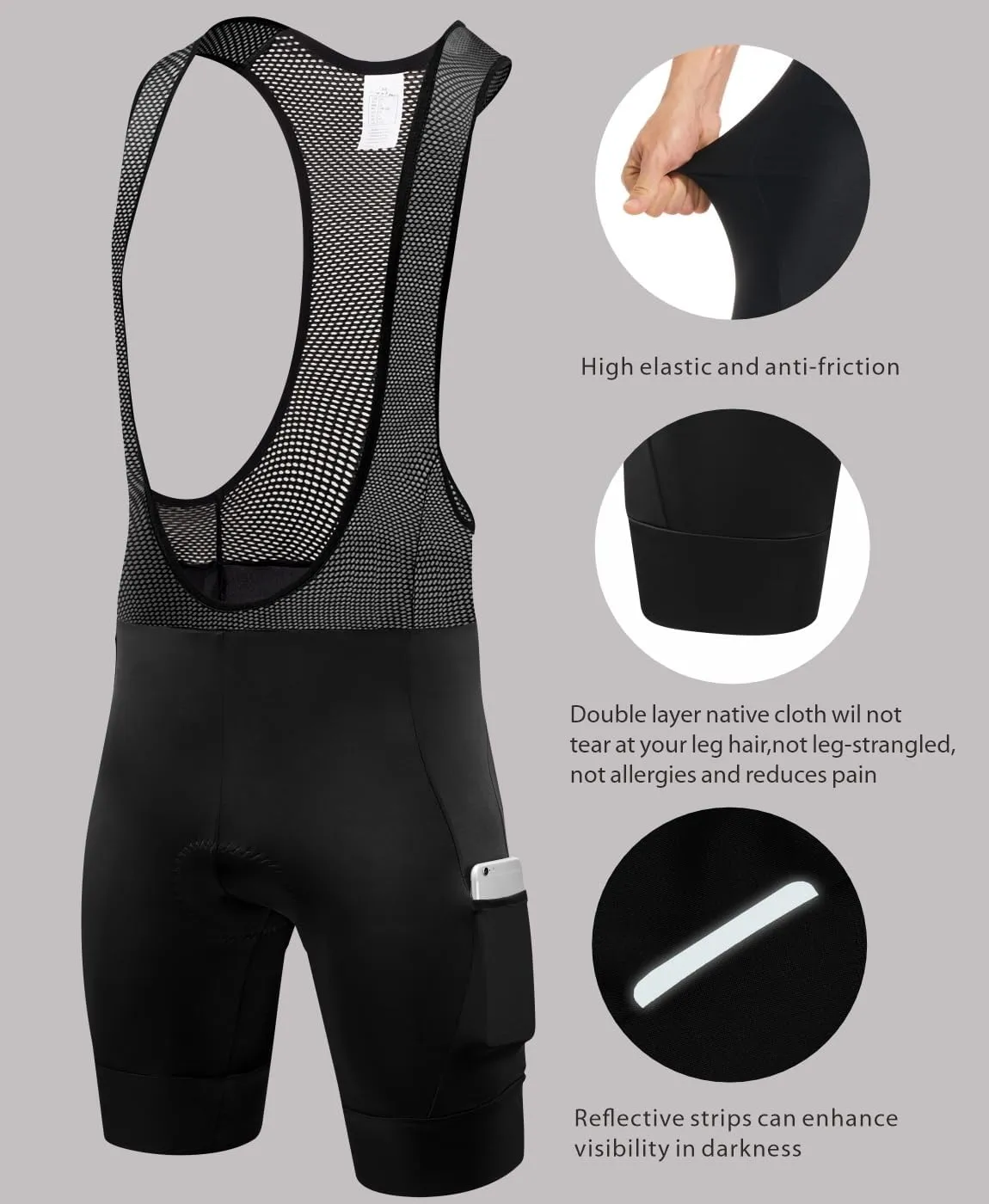 qualidyne Men's Cycling Bib Shorts 4D Padded Biking Bib Pants Biking Bicycle Shorts