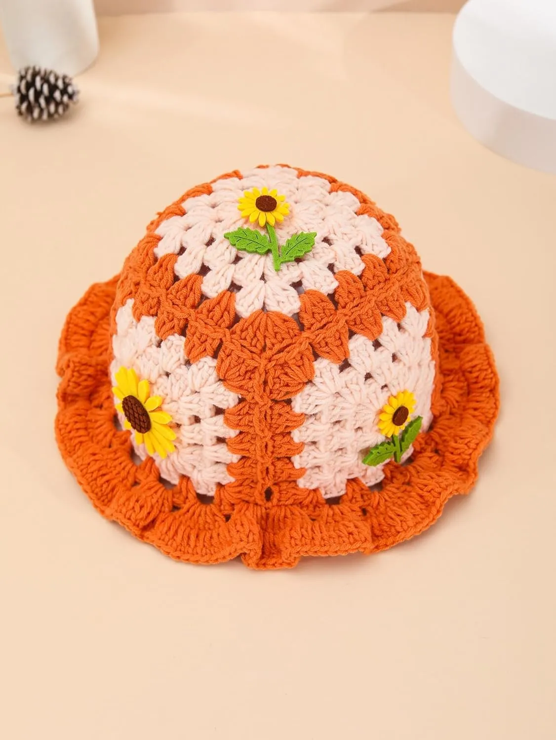 QWINEE Crochet Bucket Hat Colorblock Crochet Straw Hat Foldable Packable Knitted Fishing Hat Boho Daily Life Beach Hat