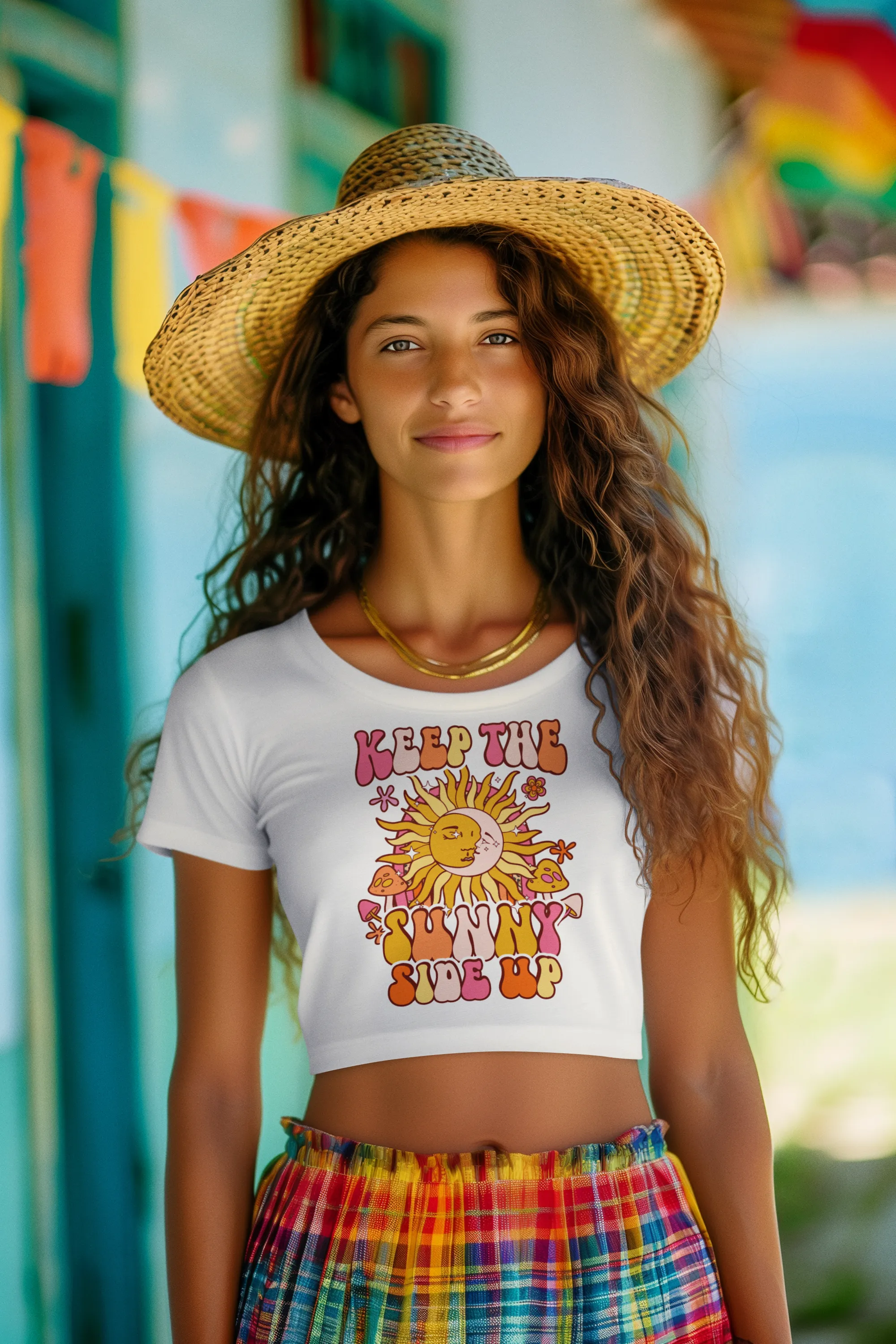 Radiate Positivity – Keep the Sunny Side Up Graphic Crop Top
