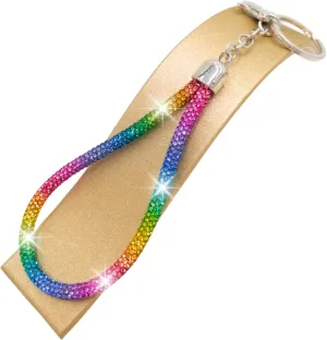 Rainbow Silver Rhinestone Keychain Sparkle, Bling Glitter Crystal Lanyard Key Chain, Bracelet Wristlet Bangle Key Ring Holder