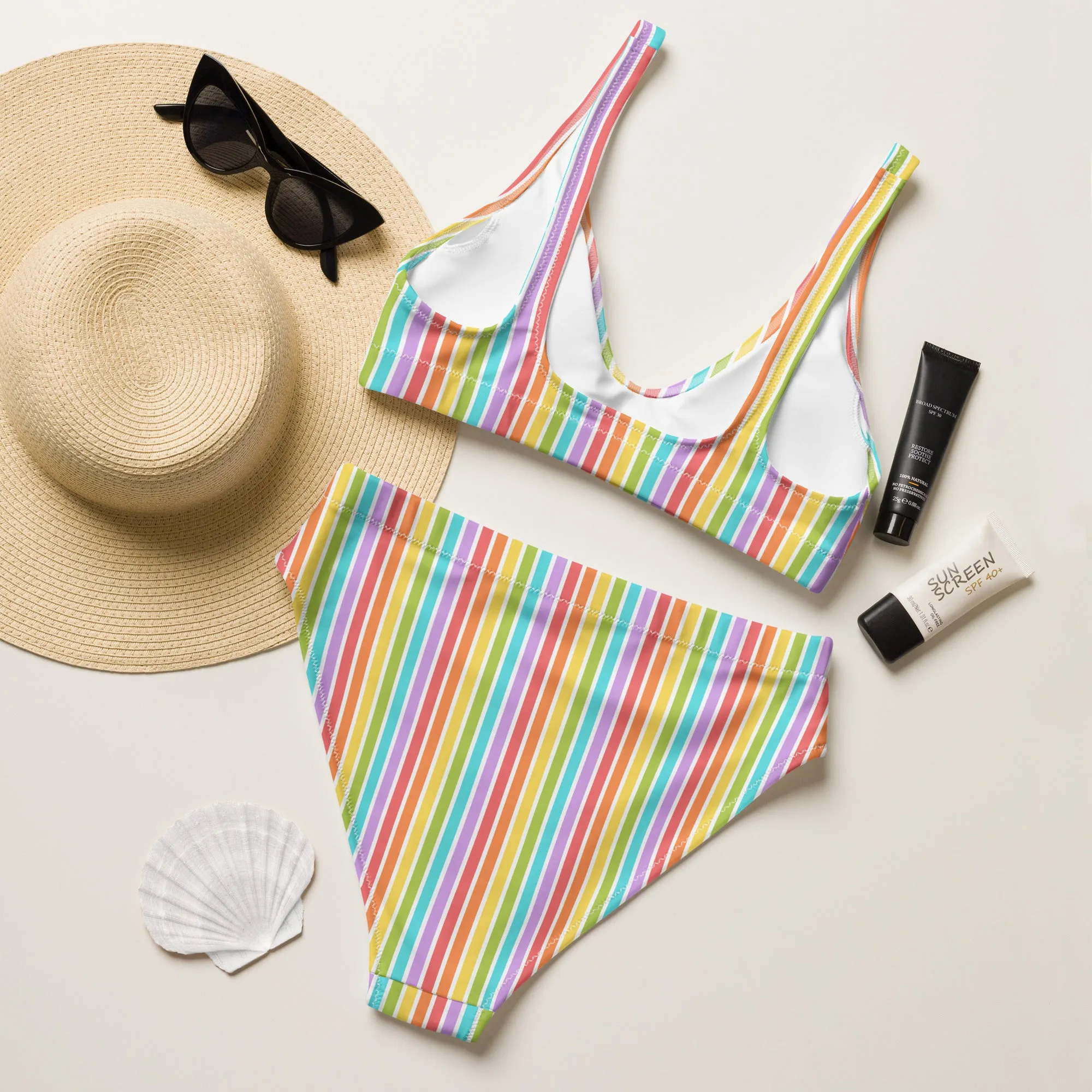 Rainbow Striped Athletic Bikini Top