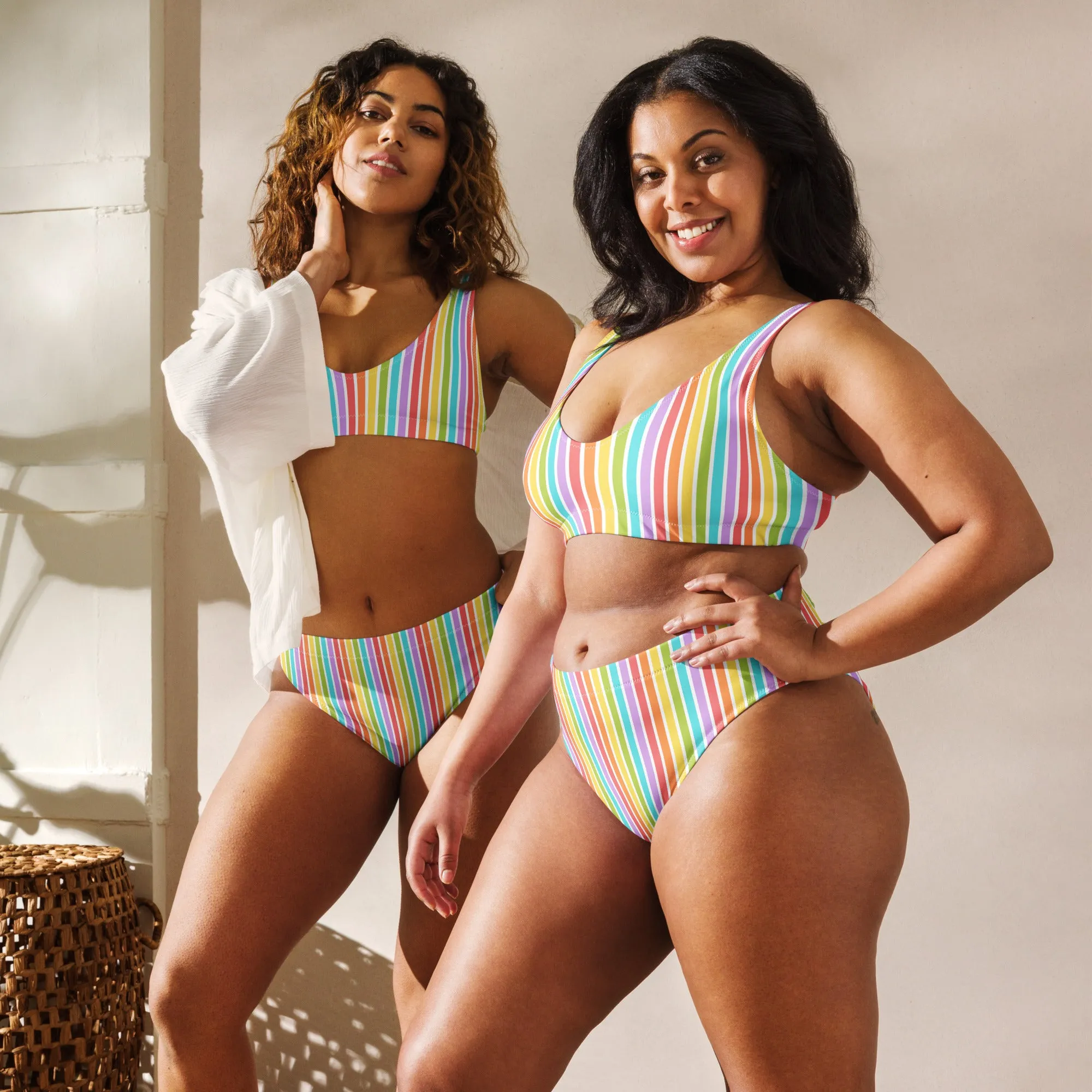 Rainbow Striped Athletic Bikini Top