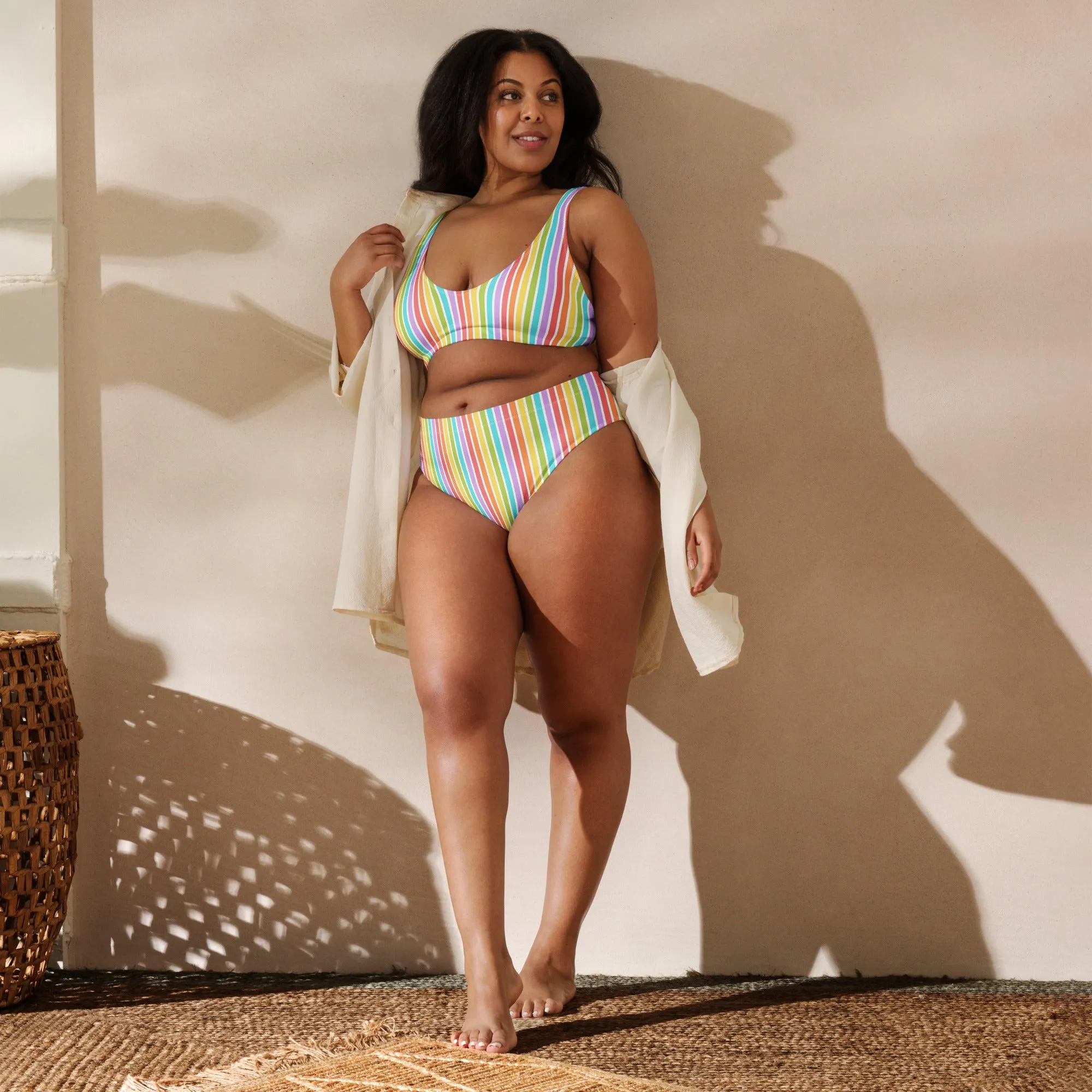 Rainbow Striped Athletic Bikini Top
