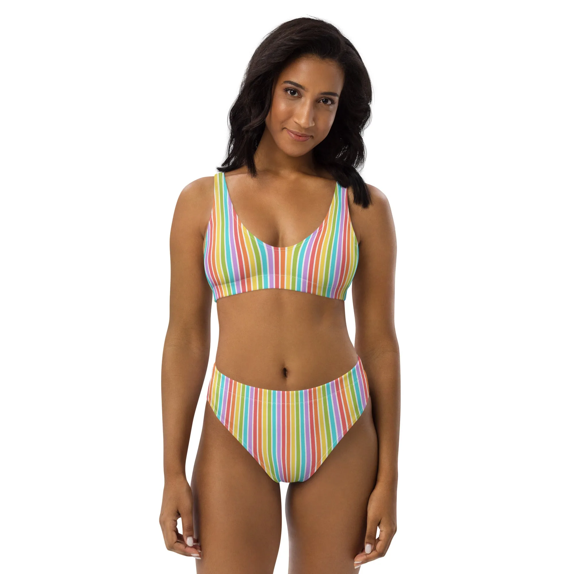 Rainbow Striped Athletic Bikini Top