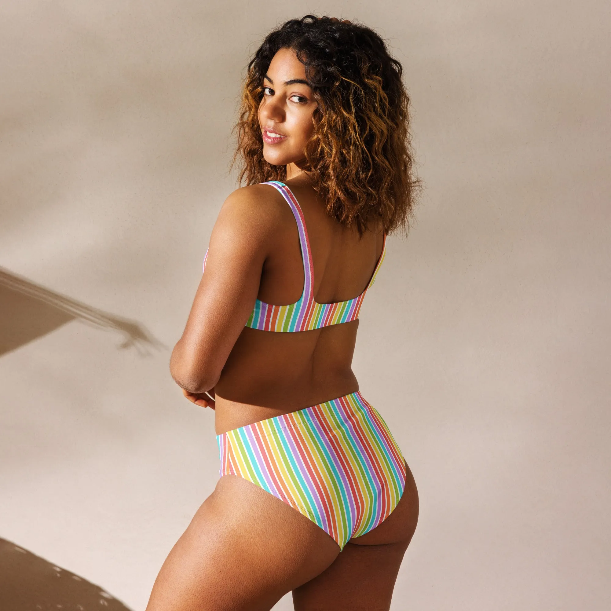 Rainbow Striped Athletic Bikini Top