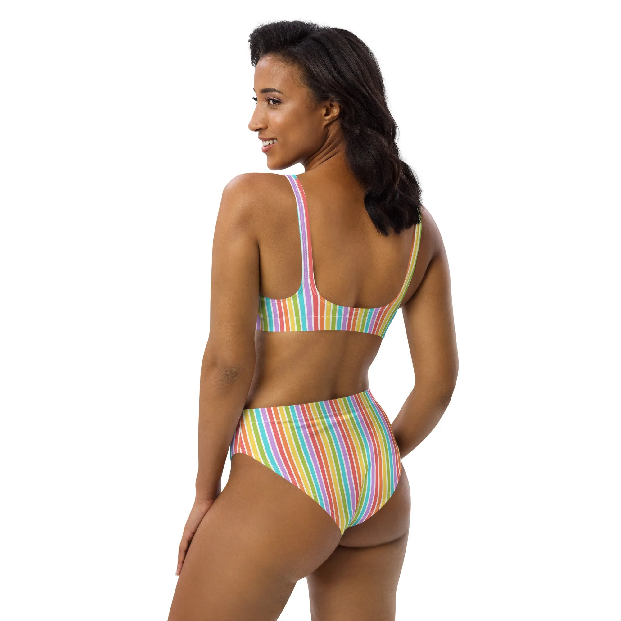 Rainbow Striped Athletic Bikini Top