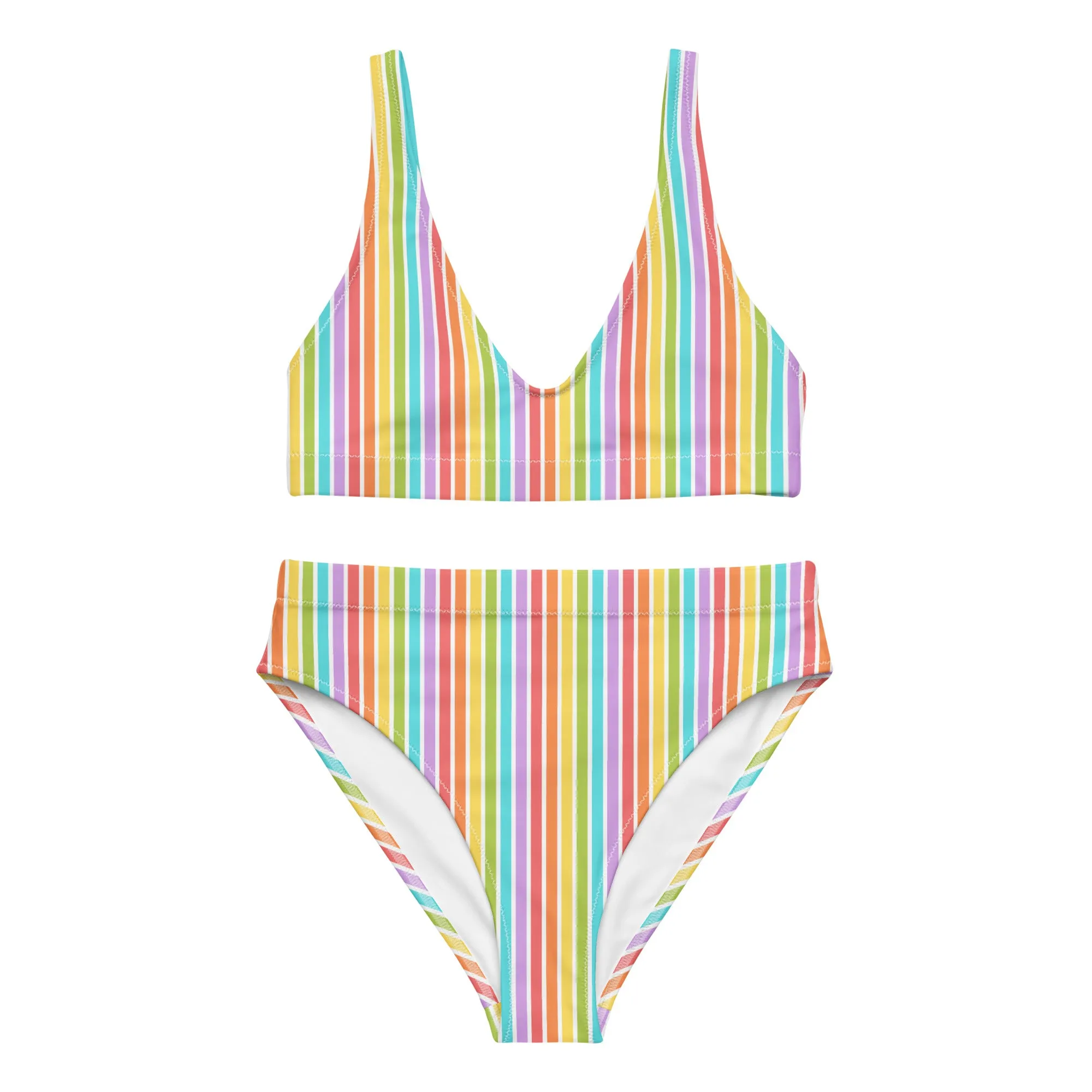 Rainbow Striped Athletic Bikini Top