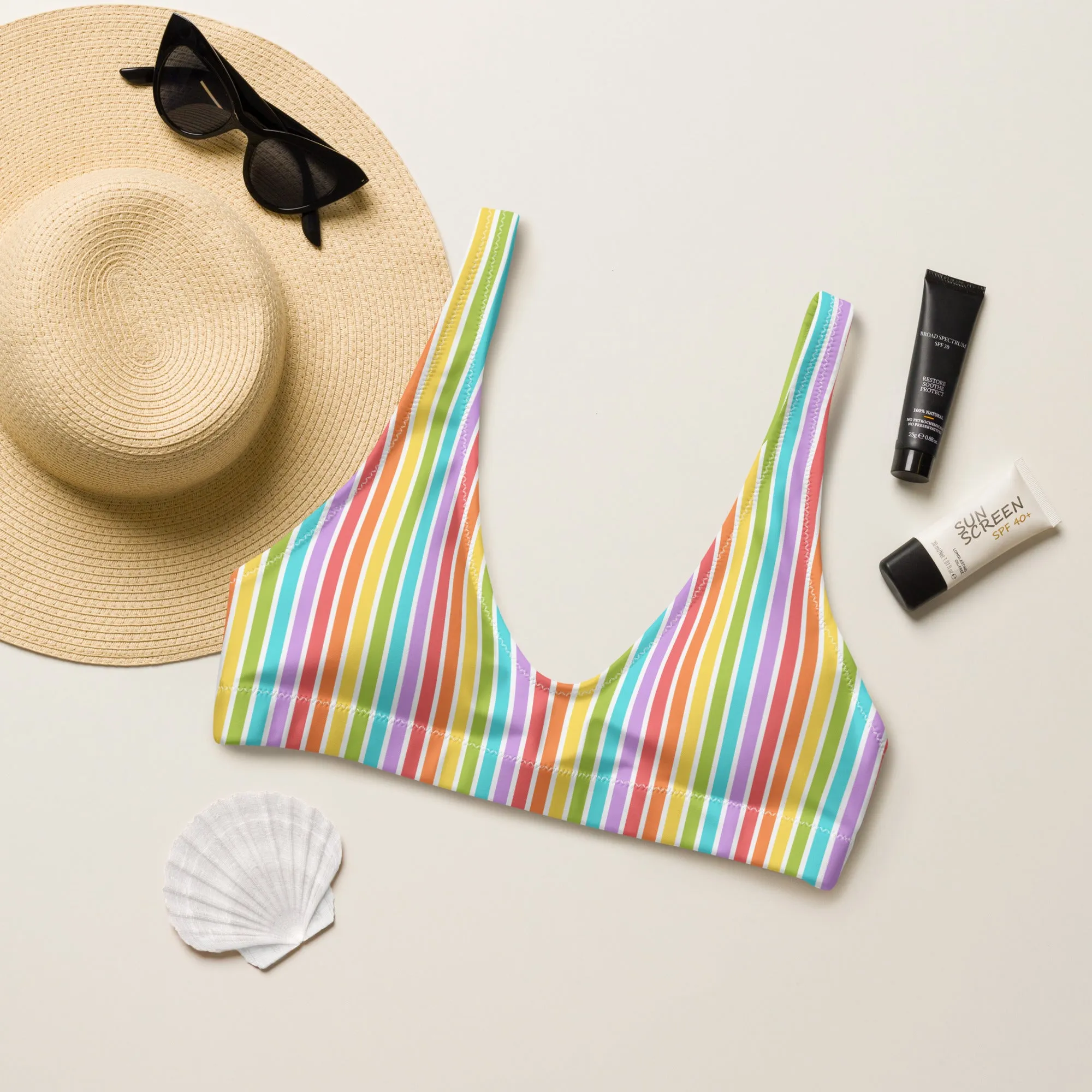 Rainbow Striped Athletic Bikini Top