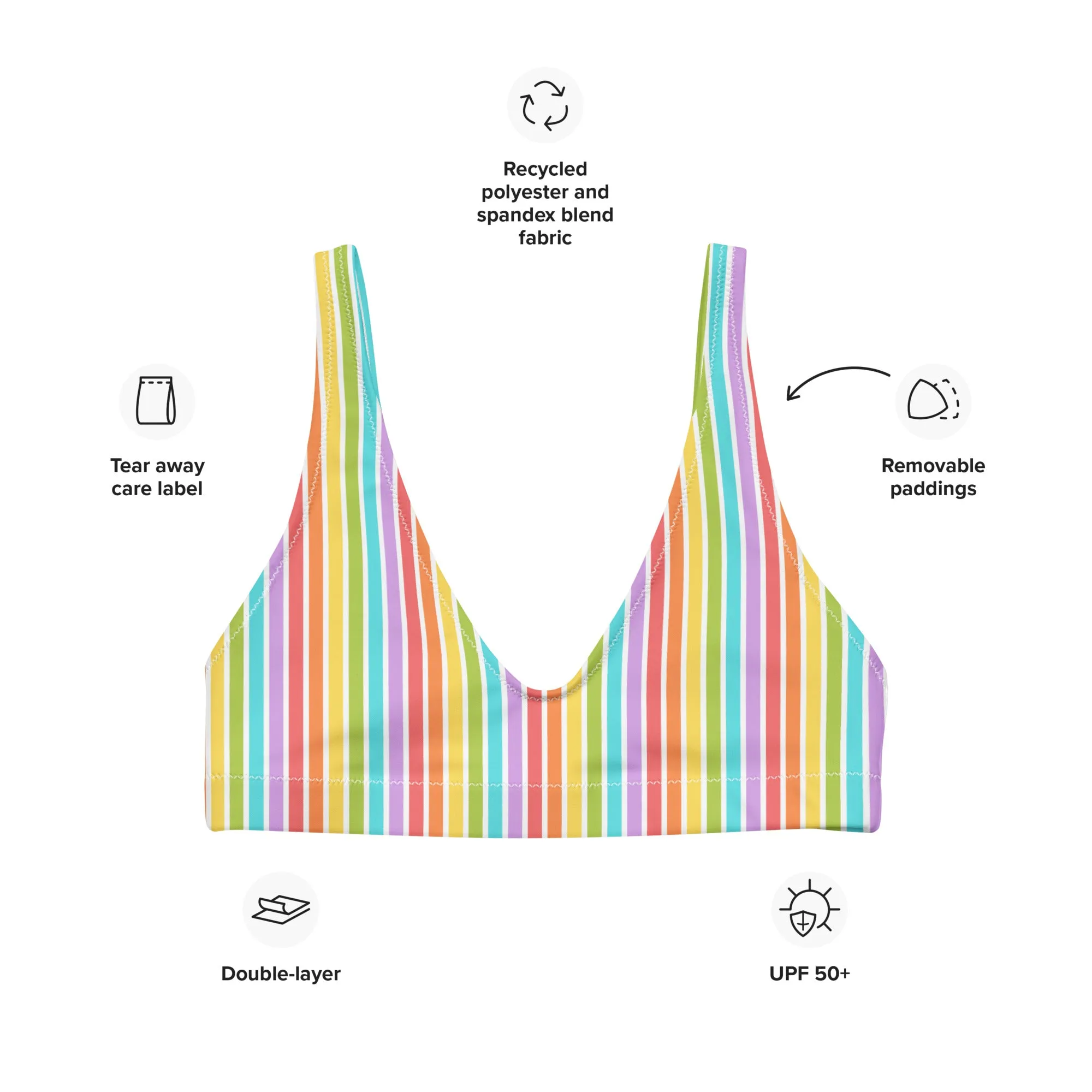 Rainbow Striped Athletic Bikini Top