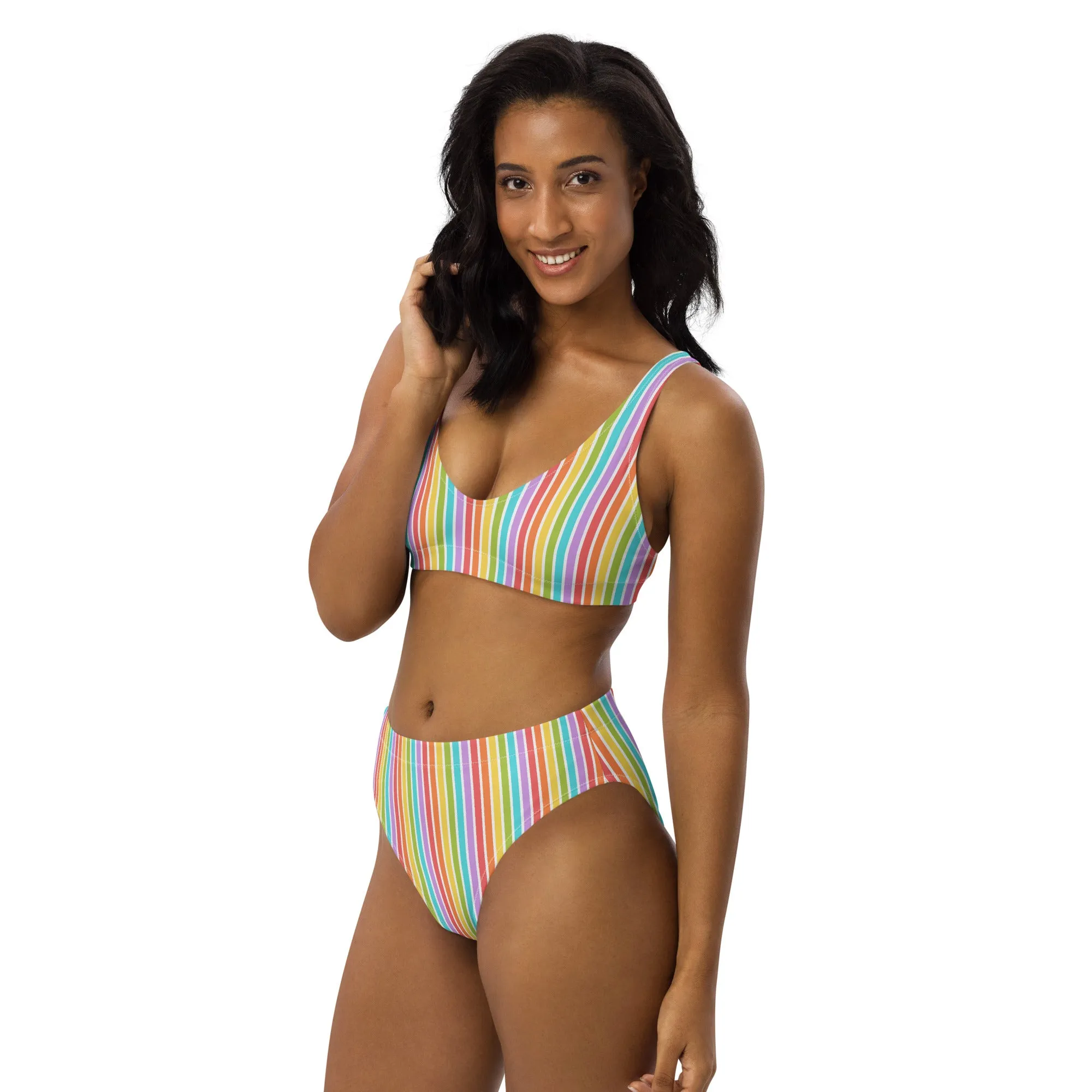 Rainbow Striped Athletic Bikini Top