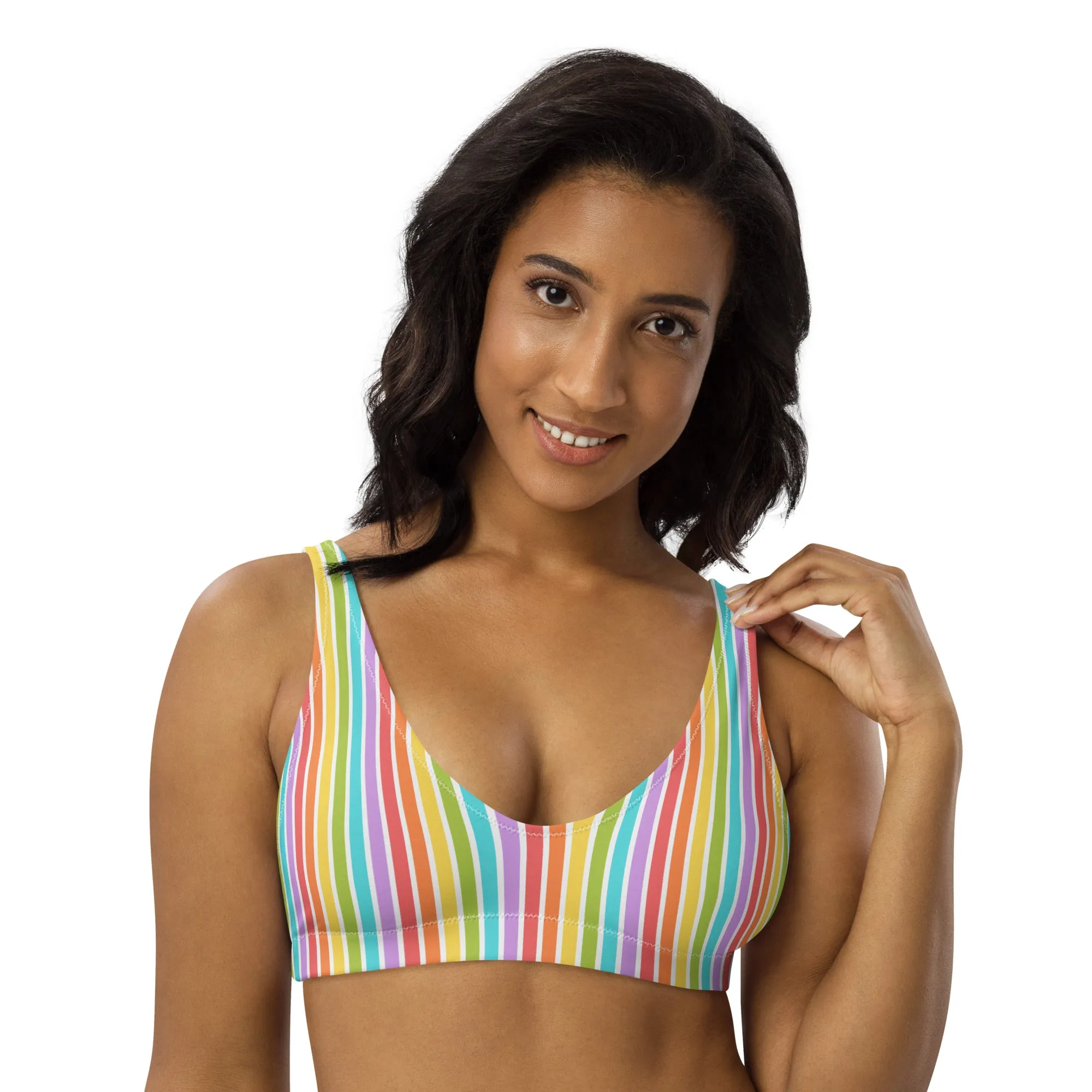 Rainbow Striped Athletic Bikini Top