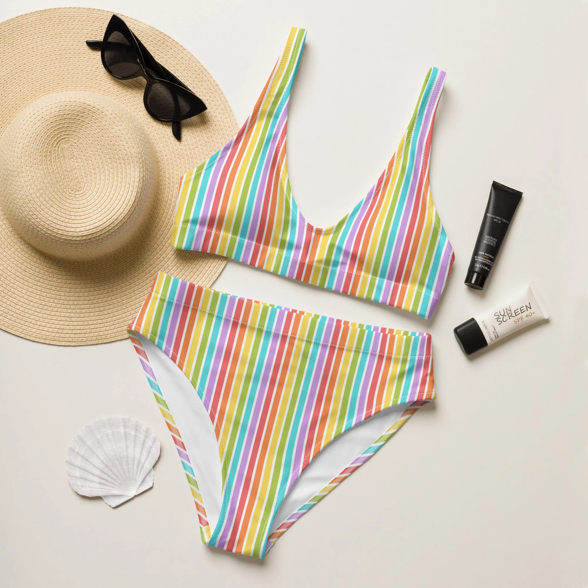 Rainbow Striped Athletic Bikini Top