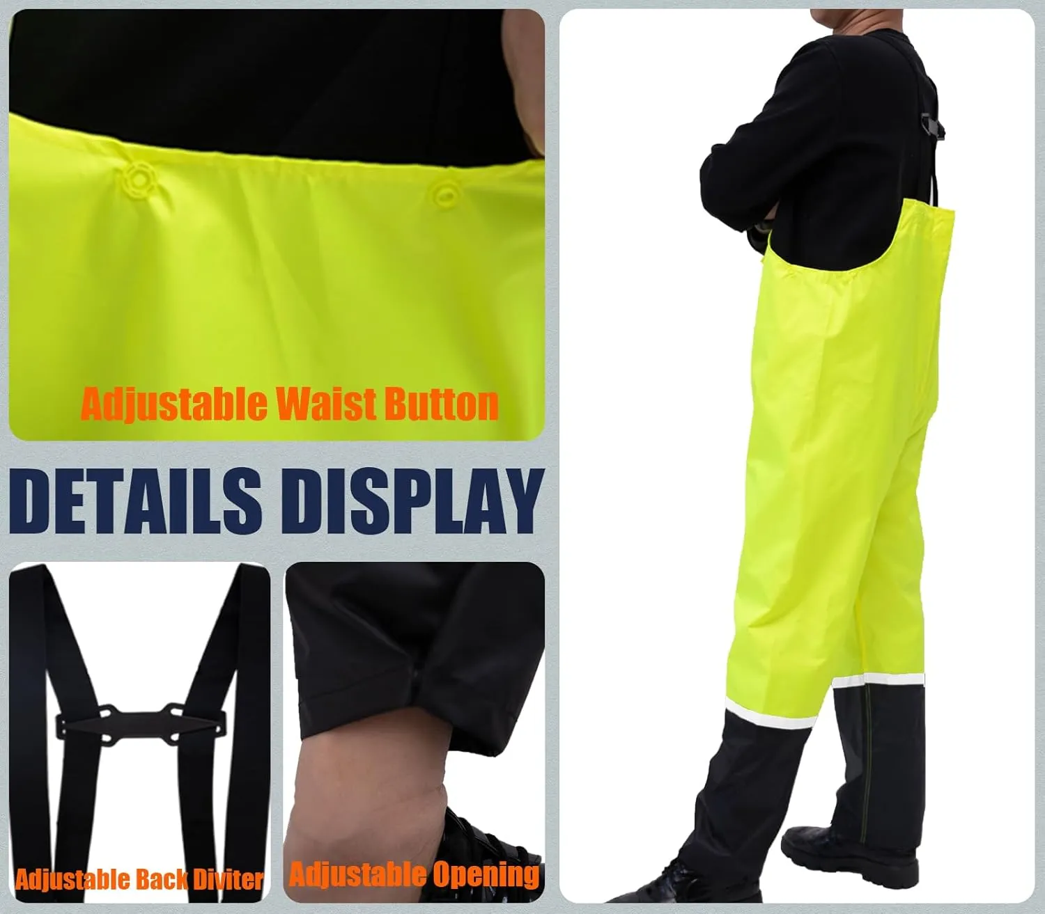 RainRider Rain Bib Pants for Men Women 150D Oxford Safety Trousers Heavy Duty Waterproof Work Pants Rip-Stop Overalls