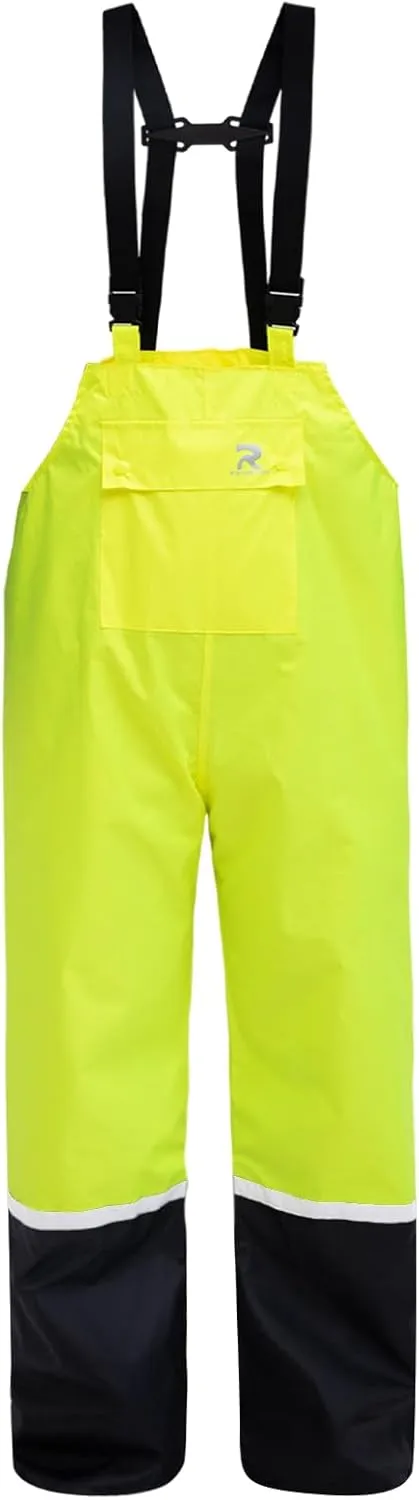 RainRider Rain Bib Pants for Men Women 150D Oxford Safety Trousers Heavy Duty Waterproof Work Pants Rip-Stop Overalls