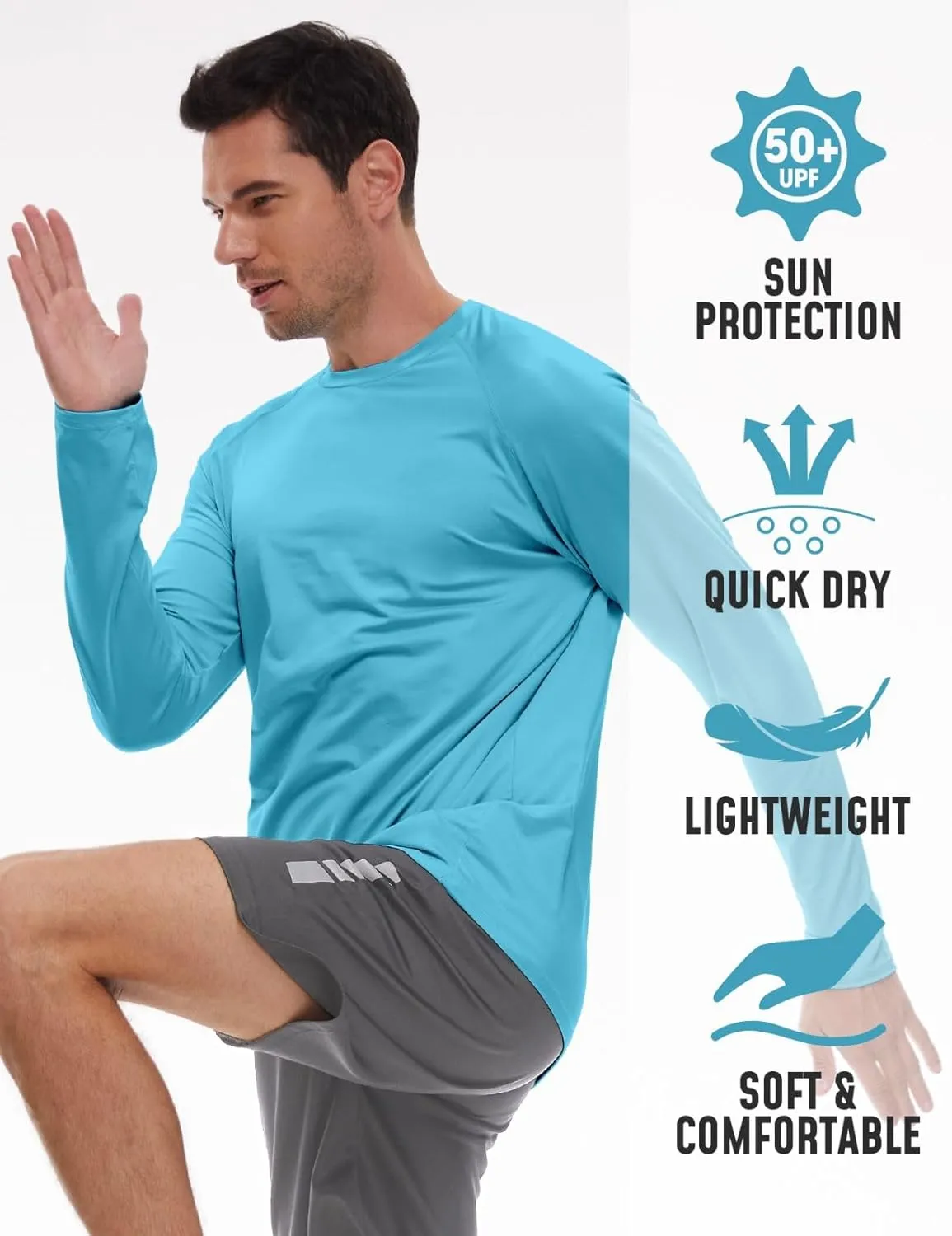 Rash Guard for Men UPF 50  UV Sun Protection Swim Shirts Long Sleeve Quick Dry Lightweight Fishing Running Water Shirts