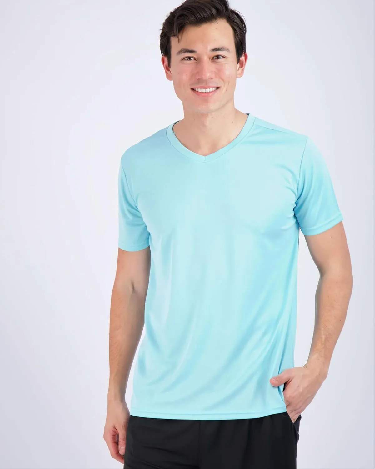 Real Essentials 5 Pack: Men's Mesh Quick Dry Short Sleeve V-Neck T-Shirt - Athletic Performance (Available in Big & Tall)
