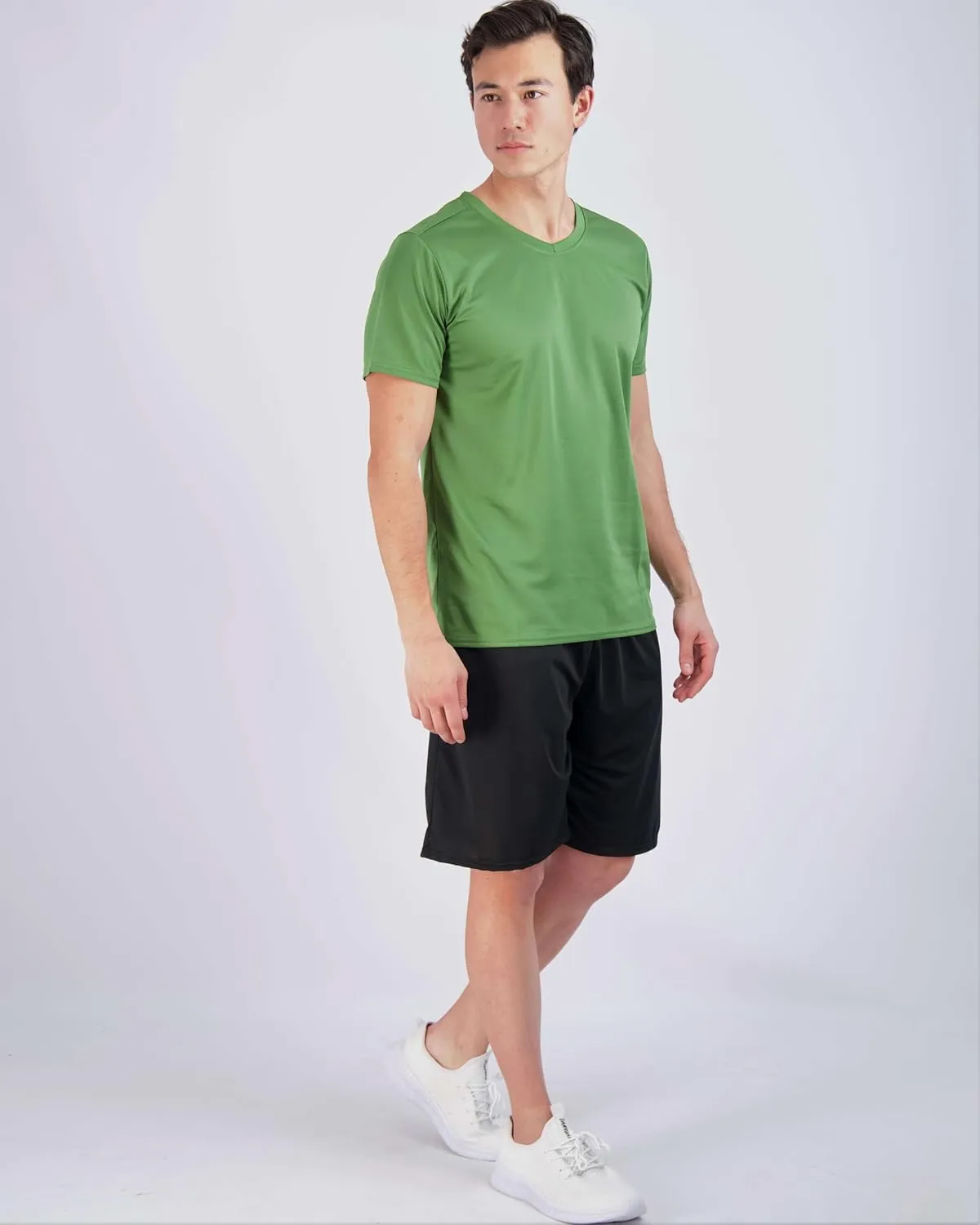 Real Essentials 5 Pack: Men's Mesh Quick Dry Short Sleeve V-Neck T-Shirt - Athletic Performance (Available in Big & Tall)