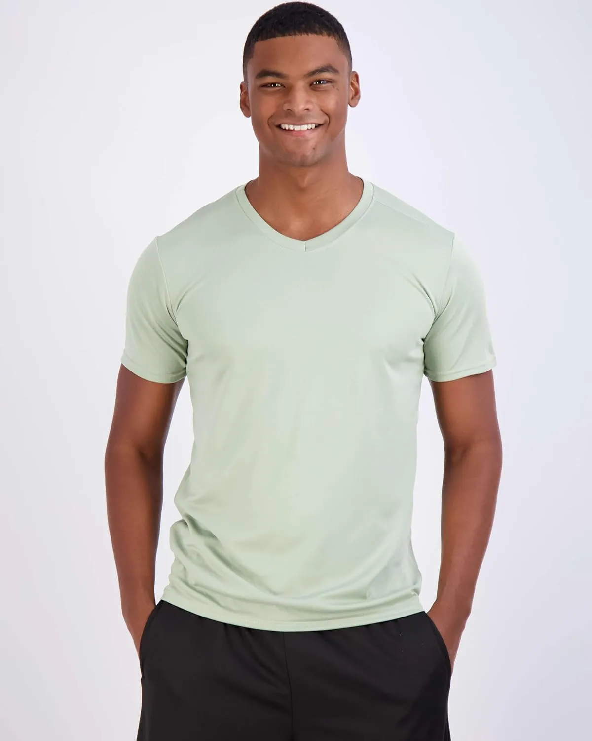 Real Essentials 5 Pack: Men's Mesh Quick Dry Short Sleeve V-Neck T-Shirt - Athletic Performance (Available in Big & Tall)