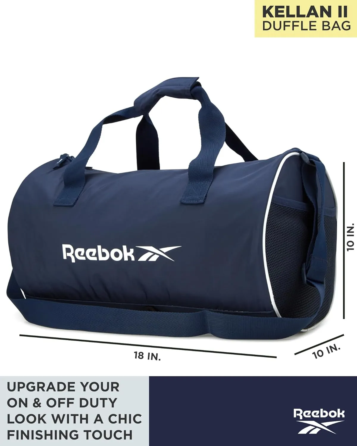 Reebok Duffle Bag  Gym Bag for Women & Men, Carry On and Overnight Duffle for Travel & Fitness, Size Small, Kellan II Blue