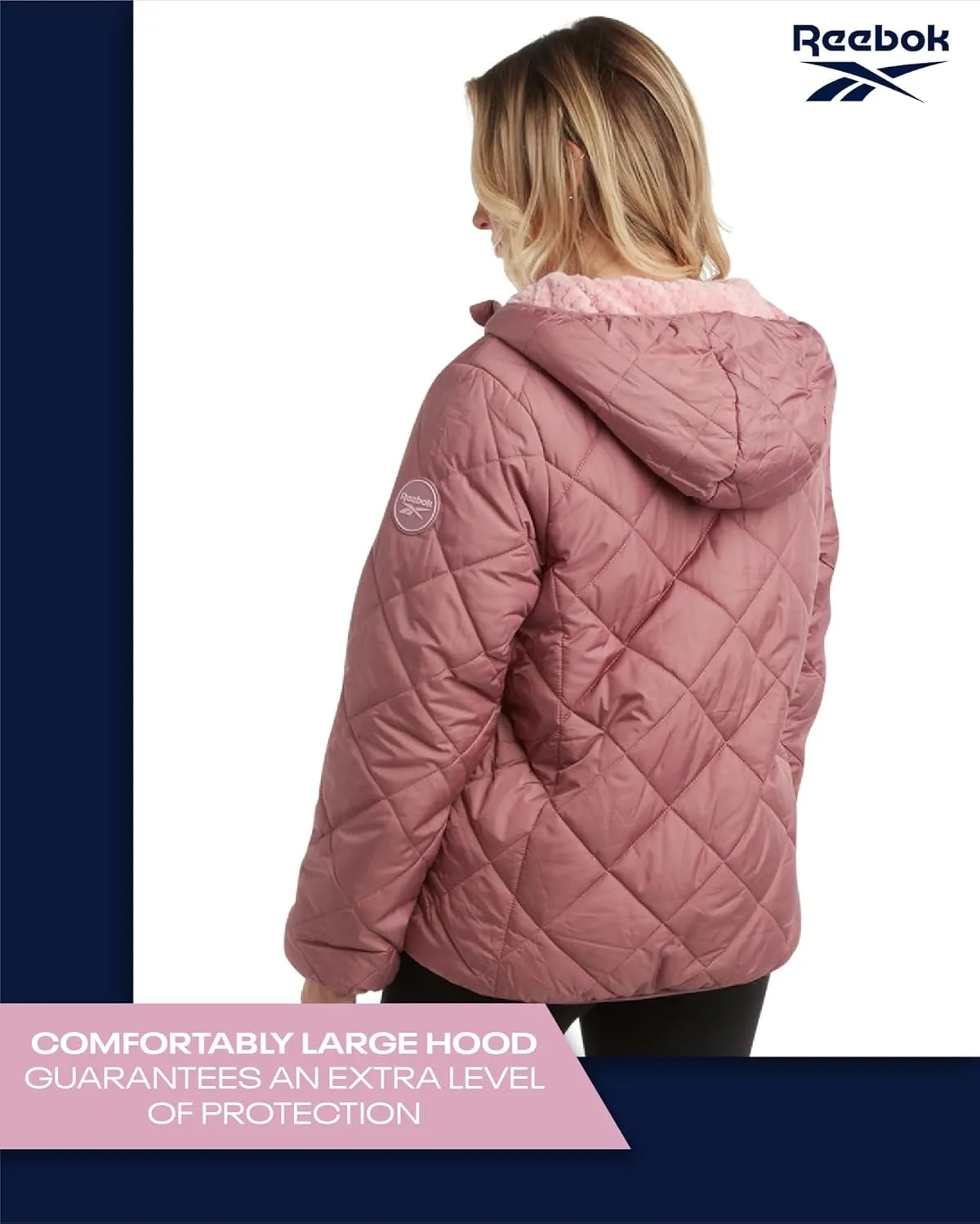 Reebok Women's Puffer Jacket - Quilted Puffer Reversible to Faux Fleece Jacket - Insulated Winter Jackets for Women (S-XL)
