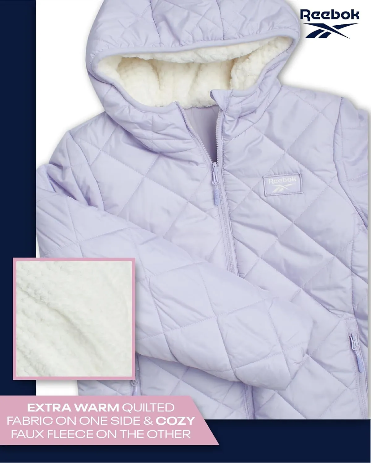 Reebok Women's Puffer Jacket - Quilted Puffer Reversible to Faux Fleece Jacket - Insulated Winter Jackets for Women (S-XL)
