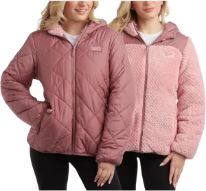 Reebok Women's Puffer Jacket - Quilted Puffer Reversible to Faux Fleece Jacket - Insulated Winter Jackets for Women (S-XL)