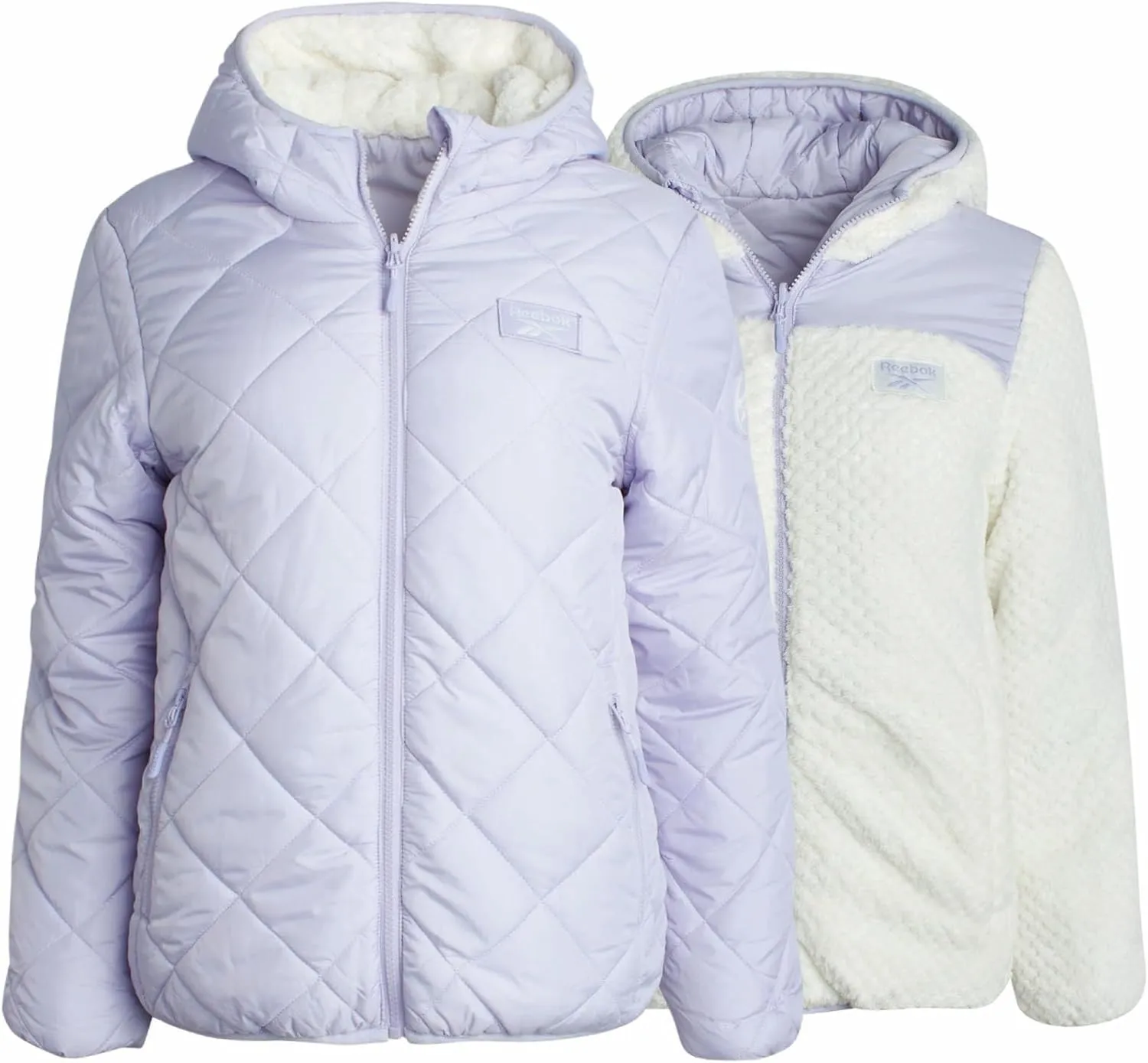 Reebok Women's Puffer Jacket - Quilted Puffer Reversible to Faux Fleece Jacket - Insulated Winter Jackets for Women (S-XL)