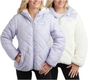 Reebok Women's Puffer Jacket - Quilted Puffer Reversible to Faux Fleece Jacket - Insulated Winter Jackets for Women (S-XL)