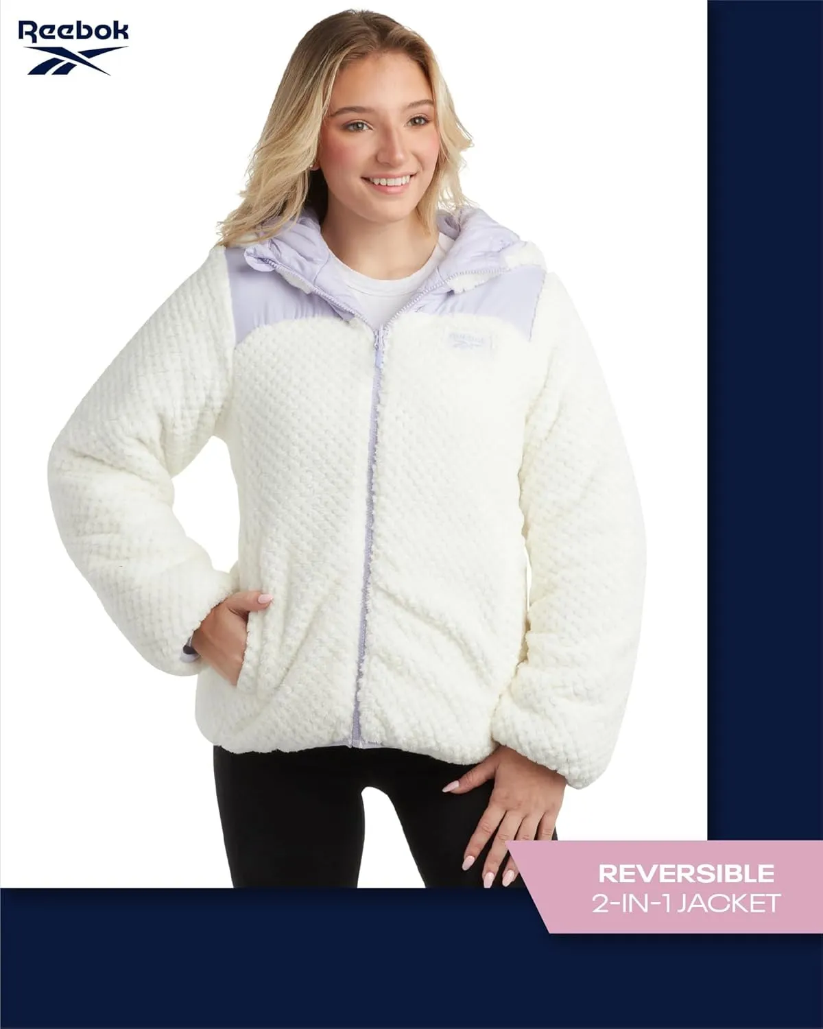 Reebok Women's Puffer Jacket - Quilted Puffer Reversible to Faux Fleece Jacket - Insulated Winter Jackets for Women (S-XL)
