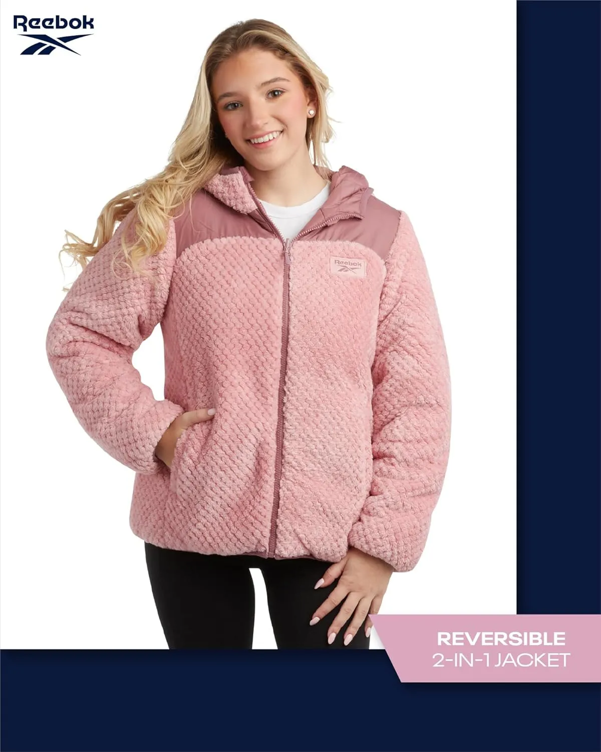 Reebok Women's Puffer Jacket - Quilted Puffer Reversible to Faux Fleece Jacket - Insulated Winter Jackets for Women (S-XL)
