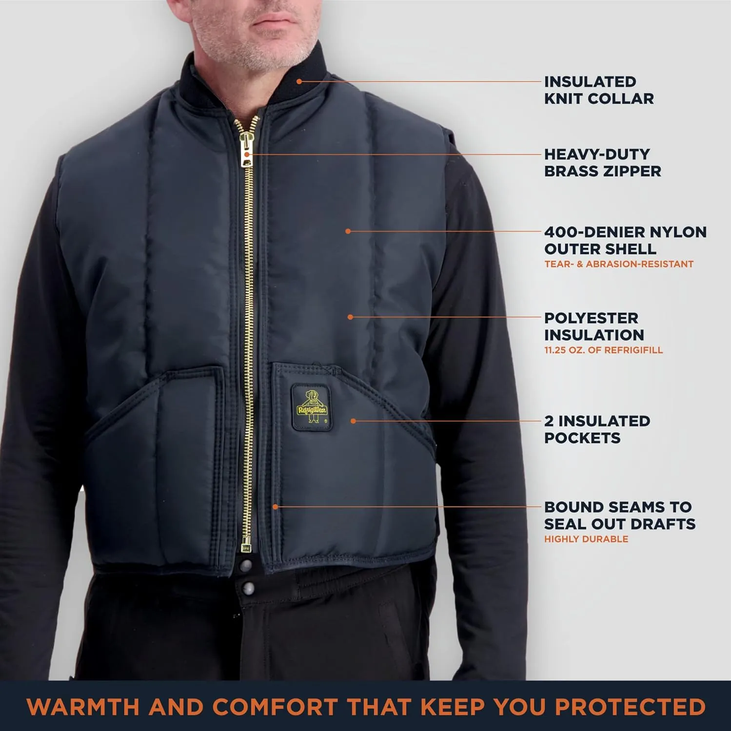 RefrigiWear Iron-Tuff Water-Resistant Insulated Vest, Comfort Rating of -50F