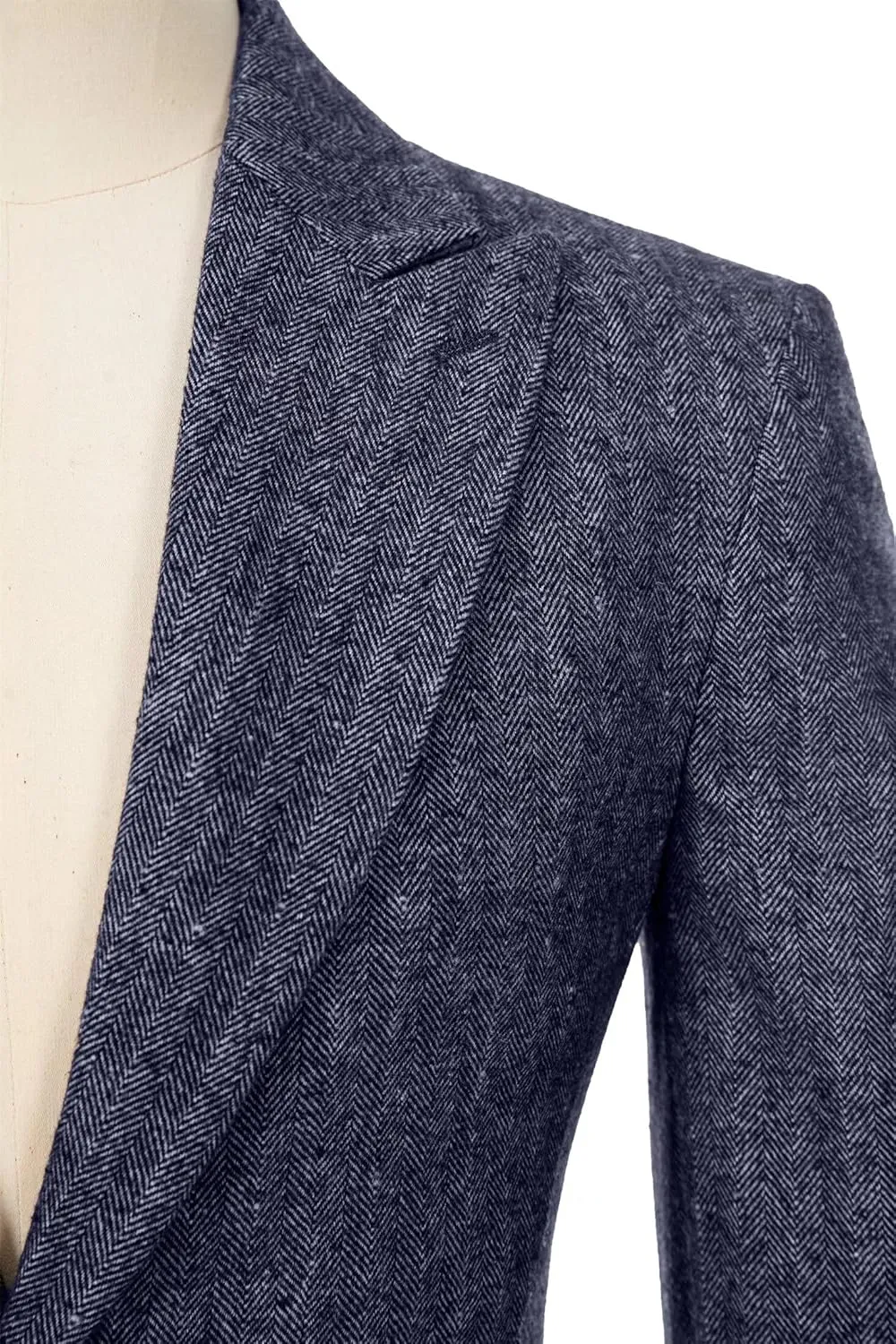 Retro Herringbone Mens Long Trench Coat Jackets Tweed Slim Fit Prom Peacoat Wool Blend Blazer Casual Men Winter Jacket