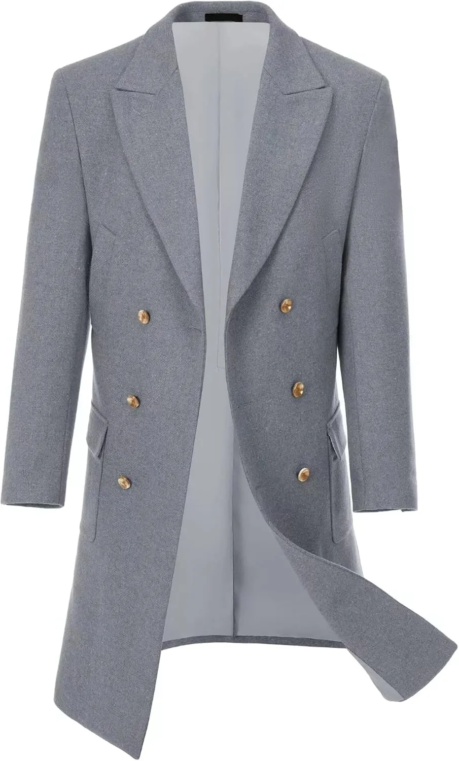 Retro Long Mens Trench Coat Jackets Slim Fit Overcoat Prom Peacoat Wool Blend Blazer Casual Men Double Breasted Coats