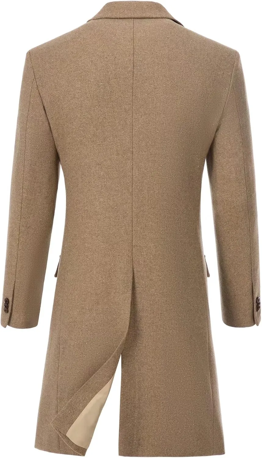 Retro Long Mens Trench Coat Jackets Slim Fit Overcoat Prom Peacoat Wool Blend Blazer Casual Men Double Breasted Coats