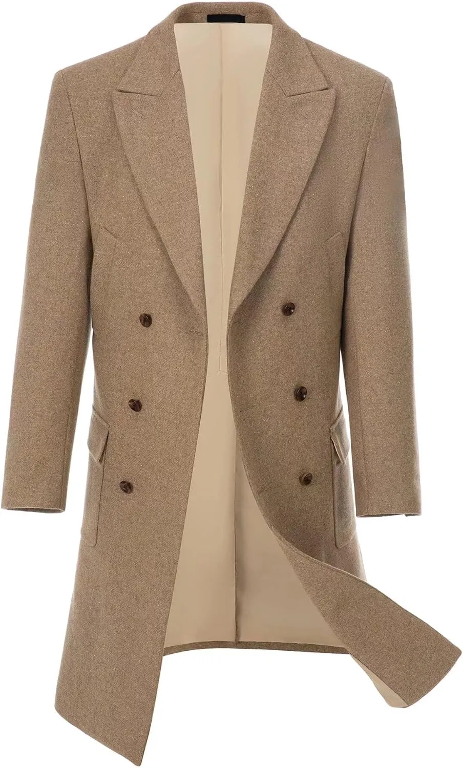 Retro Long Mens Trench Coat Jackets Slim Fit Overcoat Prom Peacoat Wool Blend Blazer Casual Men Double Breasted Coats