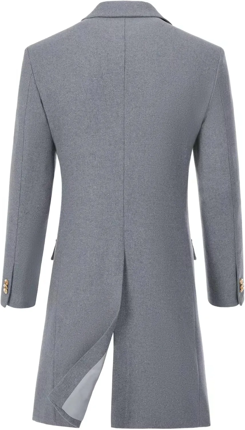 Retro Long Mens Trench Coat Jackets Slim Fit Overcoat Prom Peacoat Wool Blend Blazer Casual Men Double Breasted Coats