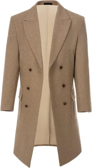 Retro Long Mens Trench Coat Jackets Slim Fit Overcoat Prom Peacoat Wool Blend Blazer Casual Men Double Breasted Coats