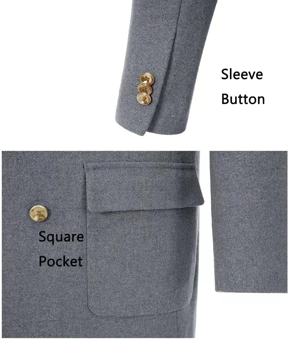 Retro Long Mens Trench Coat Jackets Slim Fit Overcoat Prom Peacoat Wool Blend Blazer Casual Men Double Breasted Coats