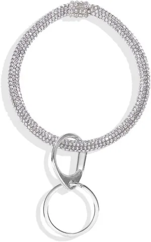 Rhinestone Wearable Keyring Bangle Sparkle Bracelet keychain Wristlet Key Chain for Women, Silver, 3 Inch