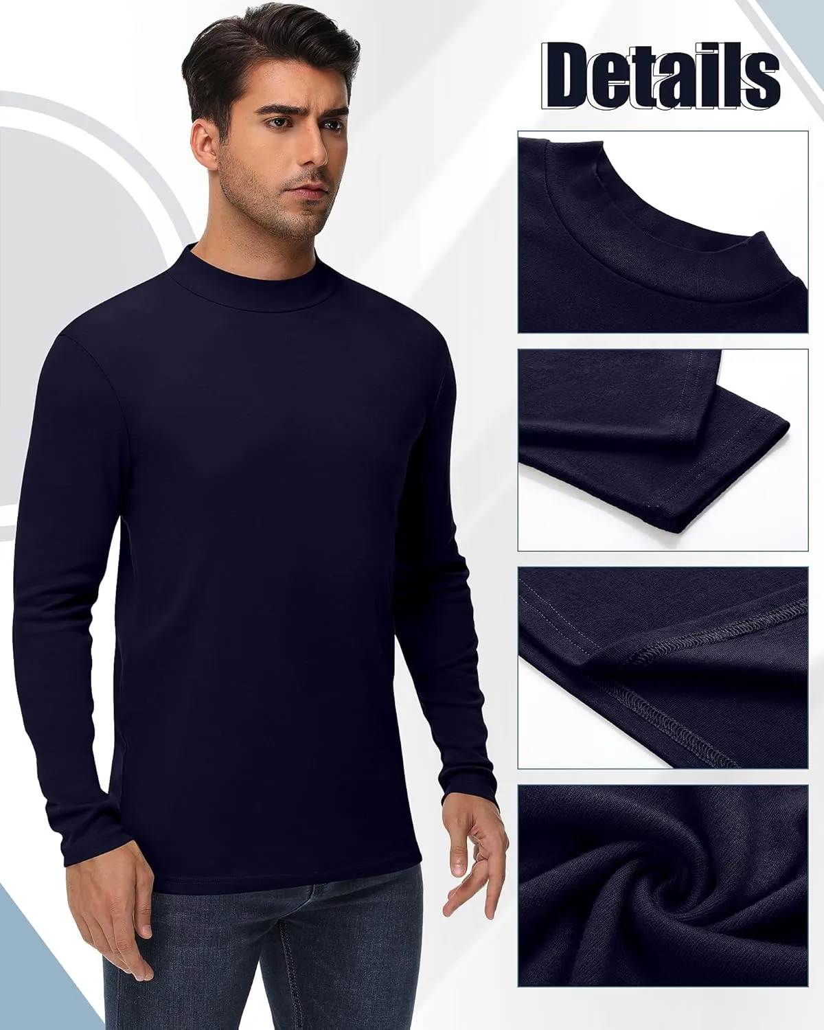 Riyiper 3 Pack Men's Mock Neck Shirts, Long Sleeve Slim Fit Turtleneck Tops Lightweight Basic Pullover Casual Knit Sweaters