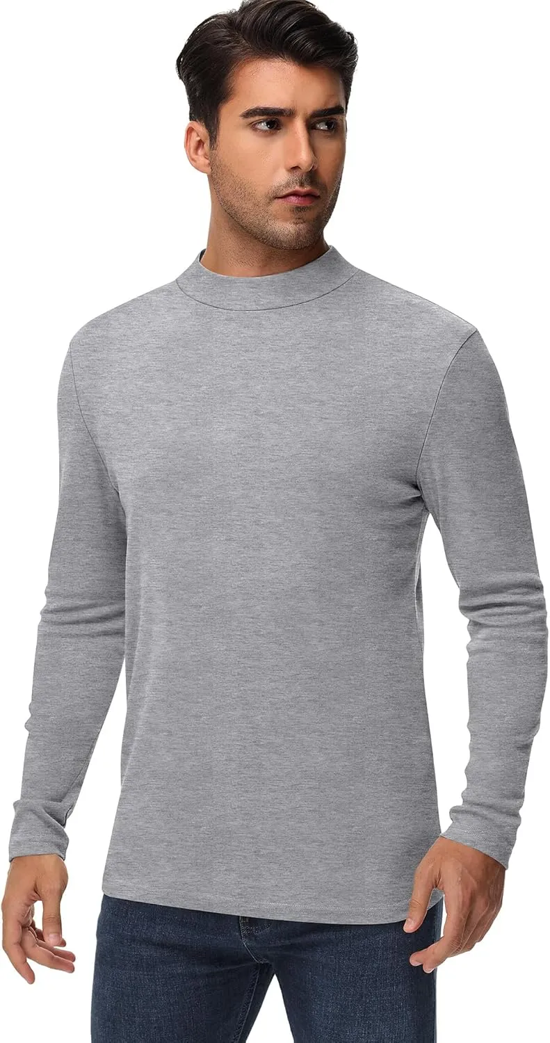 Riyiper 3 Pack Men's Mock Neck Shirts, Long Sleeve Slim Fit Turtleneck Tops Lightweight Basic Pullover Casual Knit Sweaters