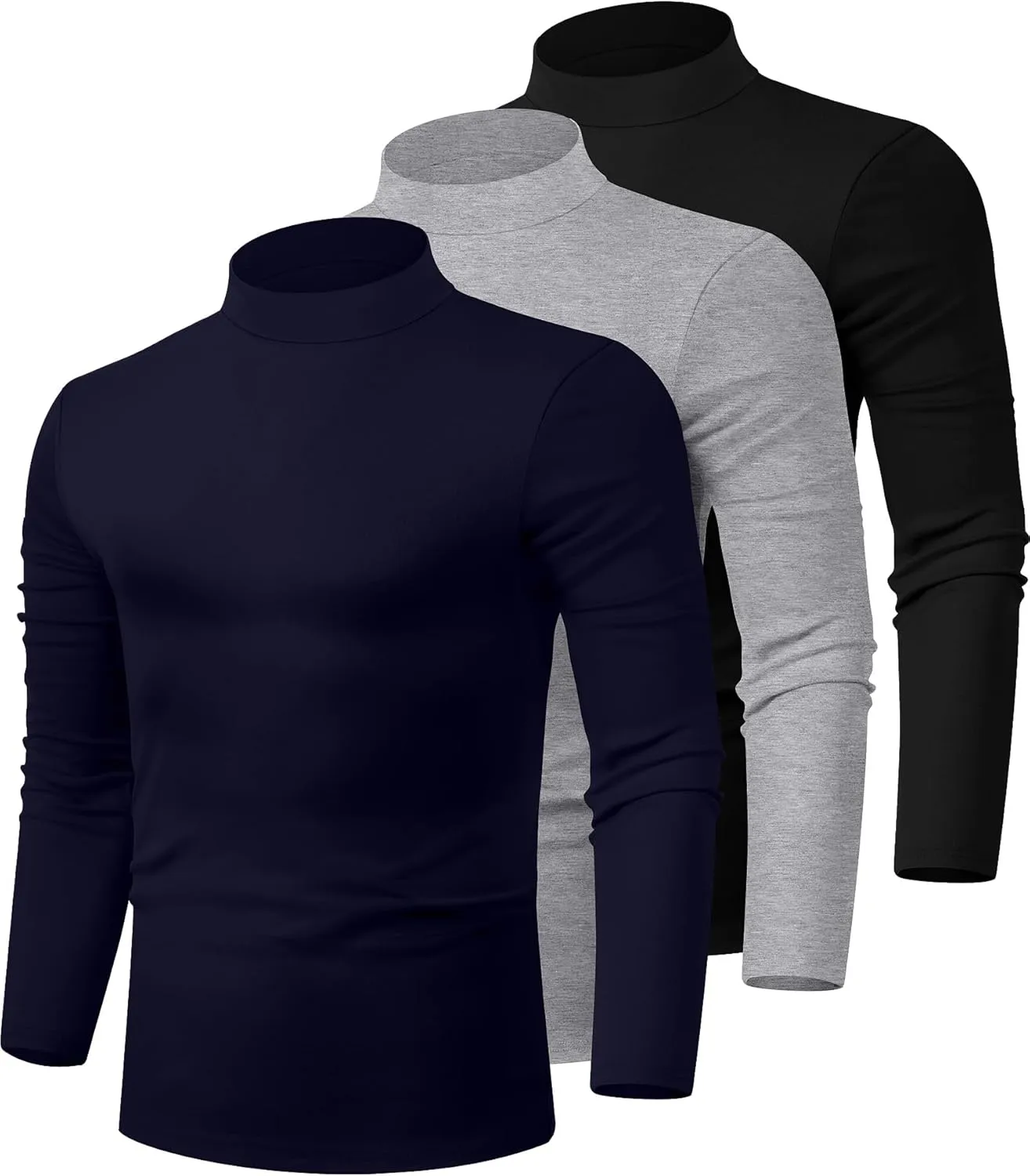 Riyiper 3 Pack Men's Mock Neck Shirts, Long Sleeve Slim Fit Turtleneck Tops Lightweight Basic Pullover Casual Knit Sweaters