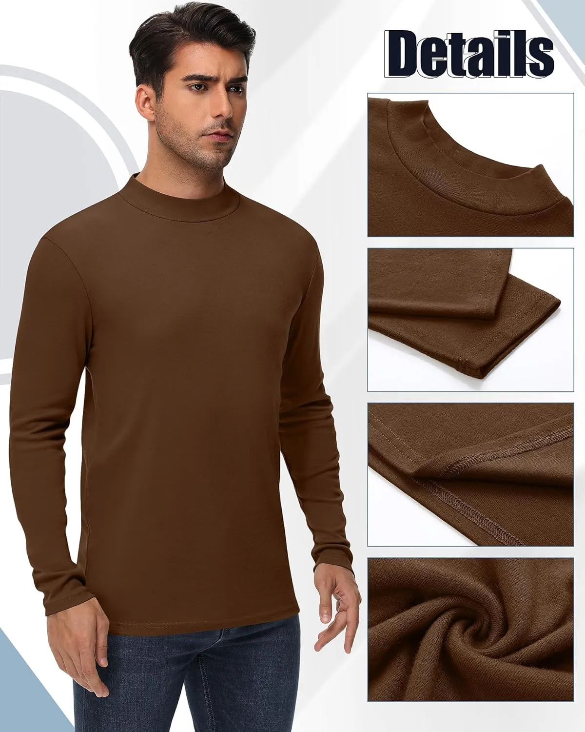 Riyiper 3 Pack Men's Mock Neck Shirts, Long Sleeve Slim Fit Turtleneck Tops Lightweight Basic Pullover Casual Knit Sweaters