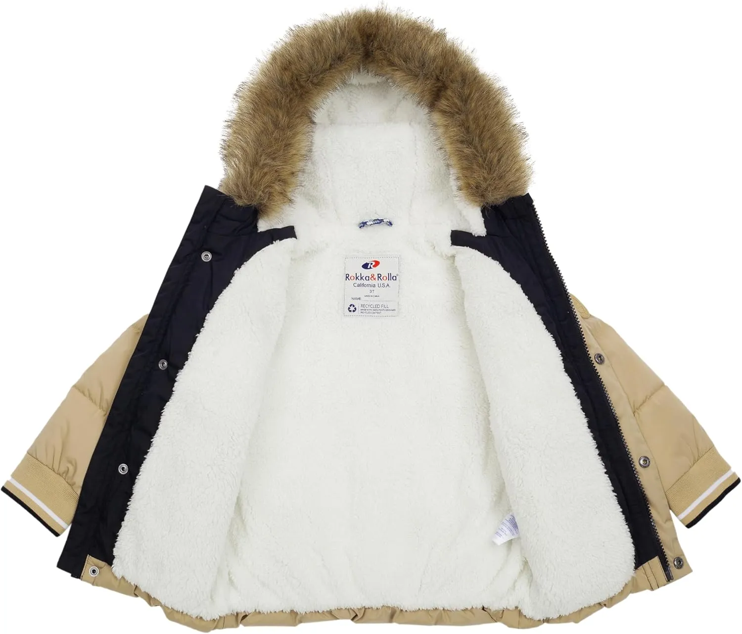 Rokka&Rolla Toddler Boys' Water-Resistant Sherpa Fleece Lined Puffer Jacket Winter Parka Coat