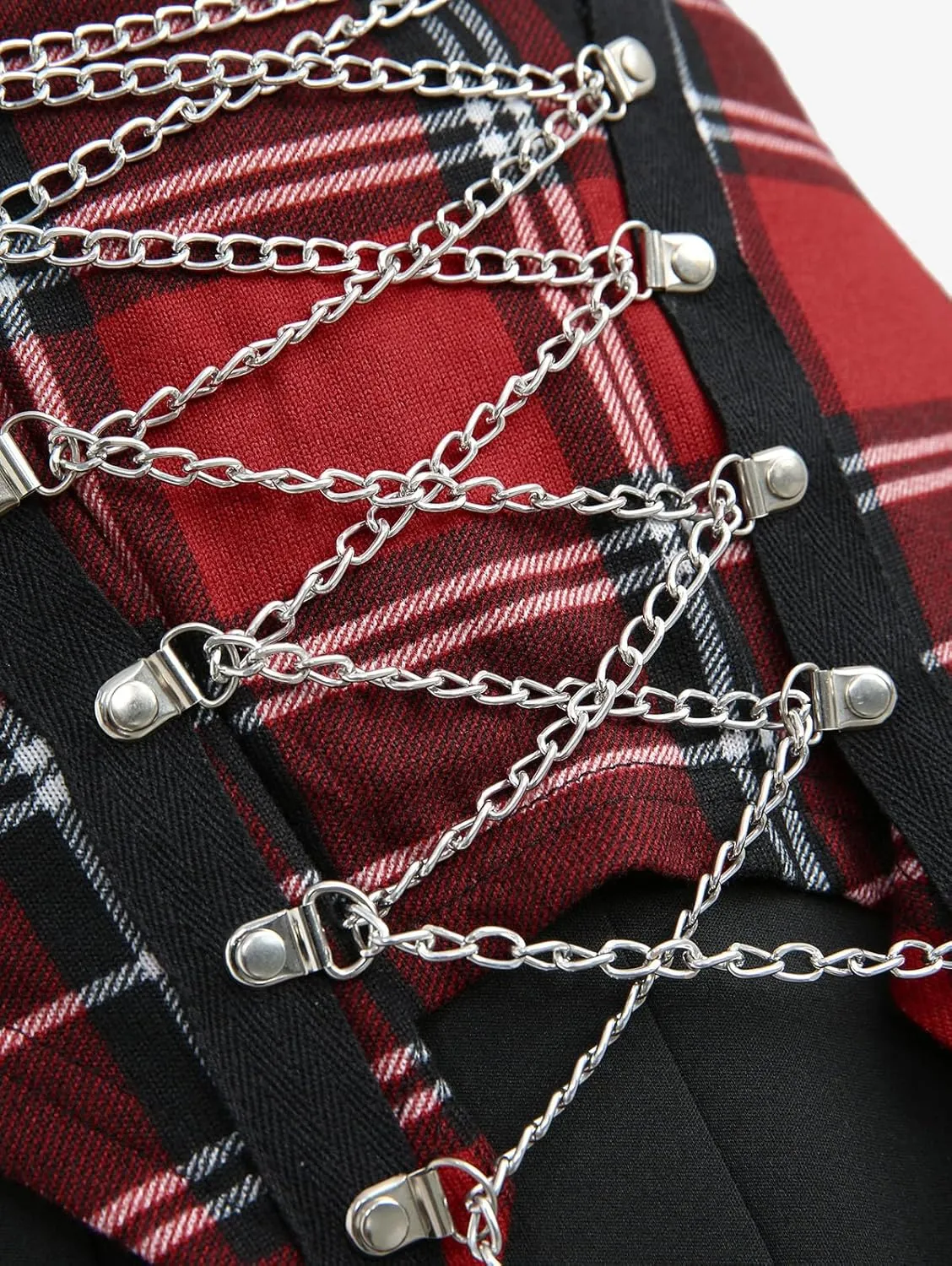 Rosegal Women Plus Size Gothic Plaid Chain Lace-up High Waisted Pleated Mini A Line Skirt