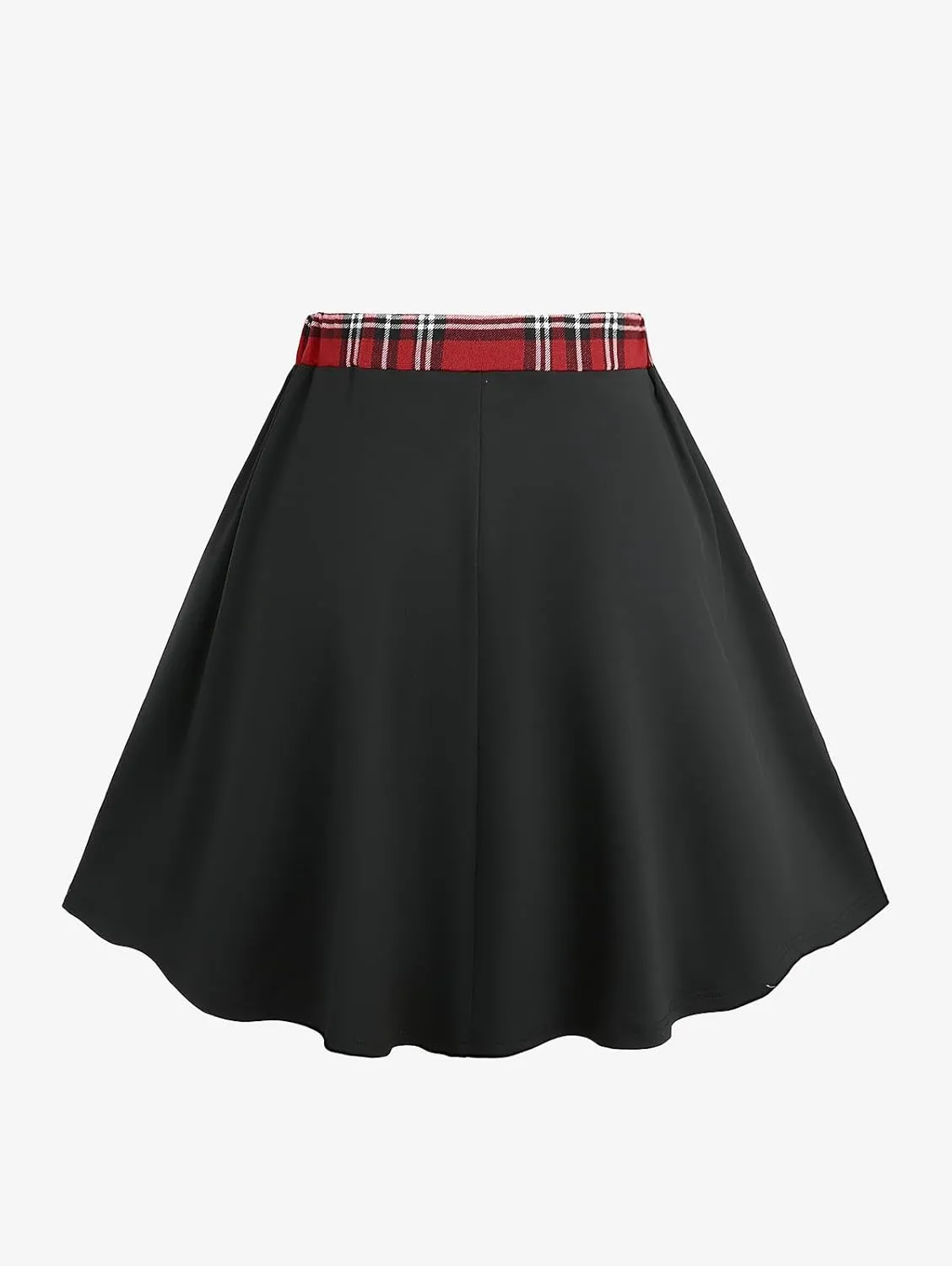 Rosegal Women Plus Size Gothic Plaid Chain Lace-up High Waisted Pleated Mini A Line Skirt