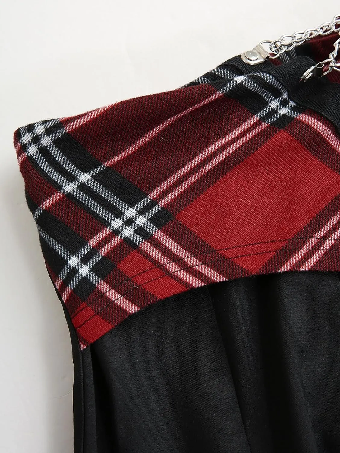 Rosegal Women Plus Size Gothic Plaid Chain Lace-up High Waisted Pleated Mini A Line Skirt