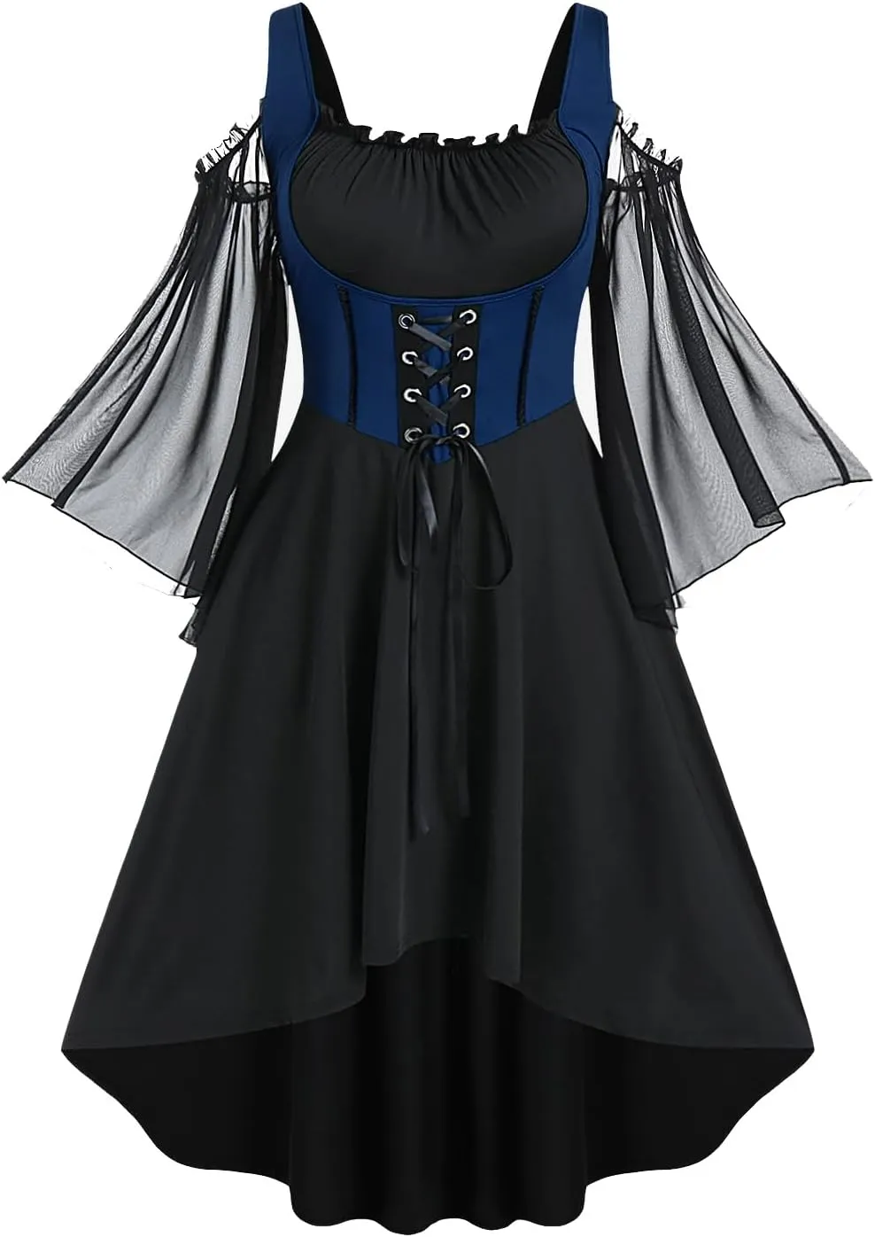 Rosegal Women Plus Size Punk Cold Shoulder Flare Sleeves Lace Gothic Dress