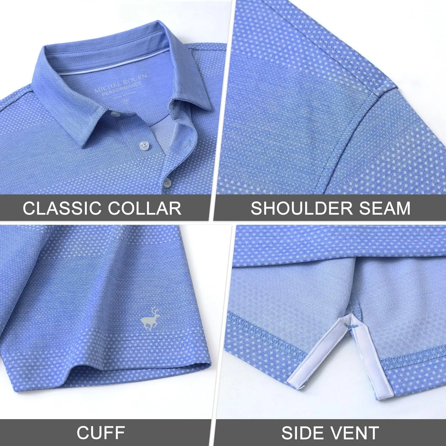 Rouen Golf Shirts for Men Dry Fit Short Sleeve Performance Moisture Wicking Casual Texture Heather Jacquard Mens Polo Shirts